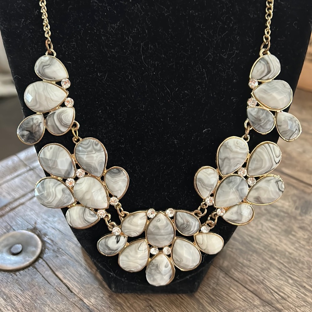 Gray and rhinestone statement necklace